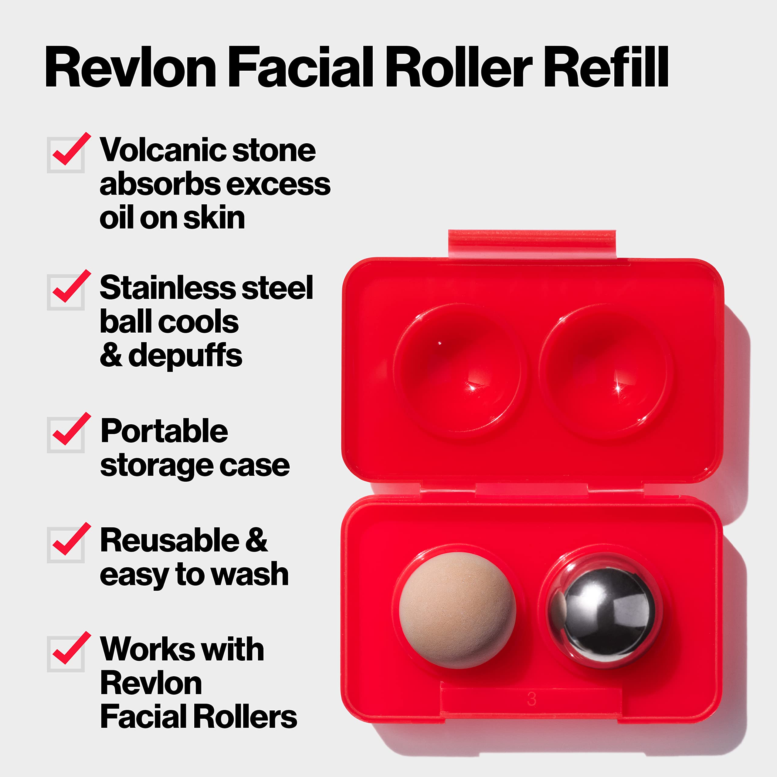 Face Roller by Revlon, Reusable Facial Skincare Tool & Refill Pack, At-Home or On-the-Go, Rose Quartz Face Roller (Pack of 1), Volcanic & Stainless Steel Refill Stones (2 Total)