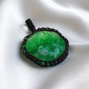 Green Solar Agate Macrame Pendant, Cord Wrapped Macrame Pendant, Gemstone Macrame Jewelry