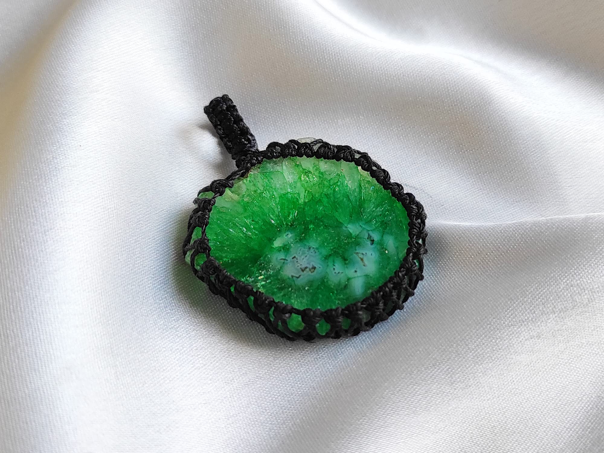 Green Solar Agate Macrame Pendant, Cord Wrapped Macrame Pendant, Gemstone Macrame Jewelry