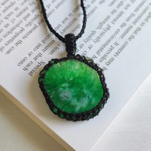 Green Solar Agate Macrame Pendant, Cord Wrapped Macrame Pendant, Gemstone Macrame Jewelry