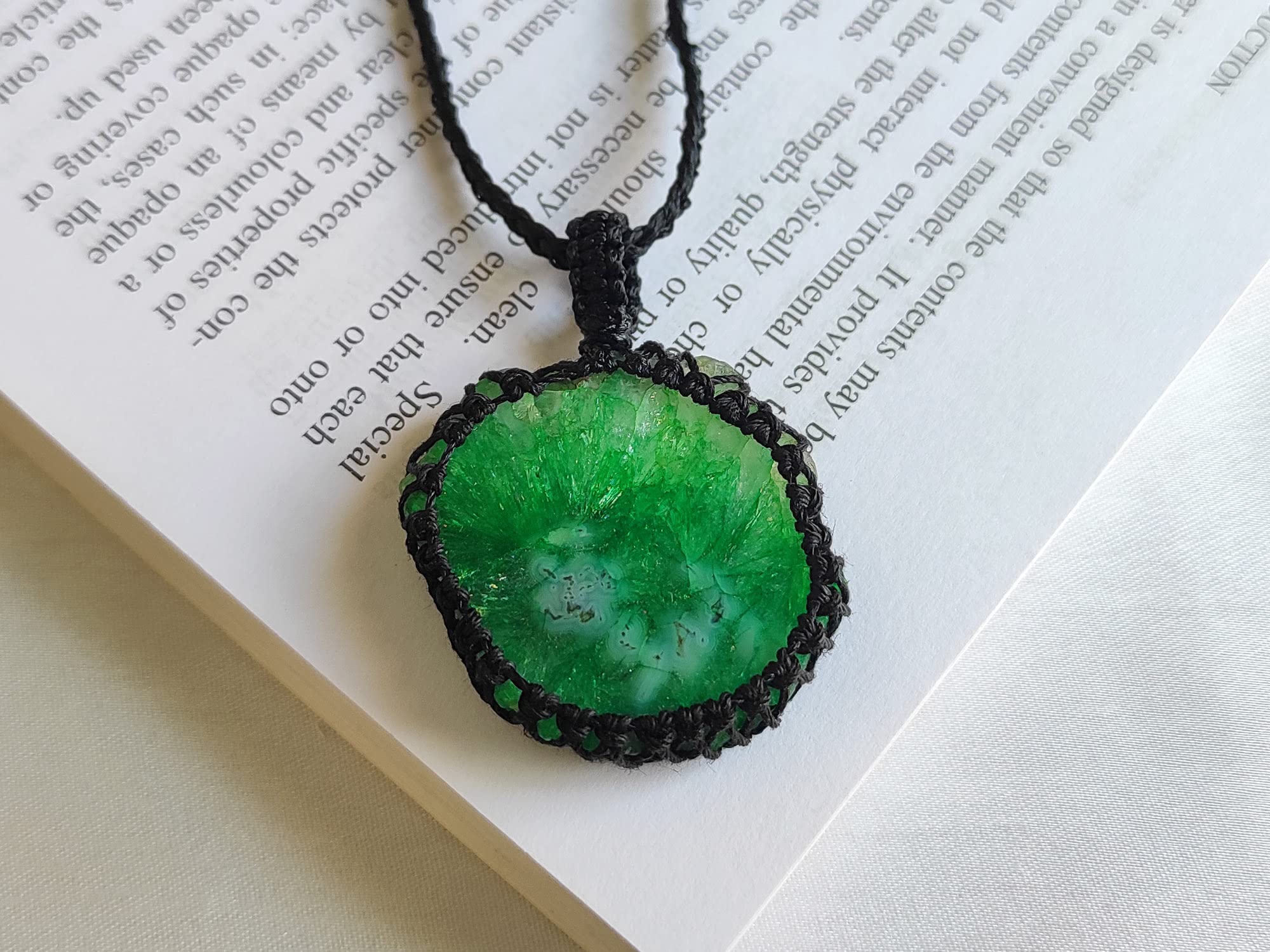 Green Solar Agate Macrame Pendant, Cord Wrapped Macrame Pendant, Gemstone Macrame Jewelry