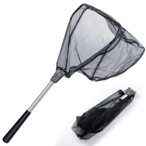 fishing net, foldable collapsible telescopic fish landing net, durable nylon material mesh landing net for easy catching or releasing for trout 55cm