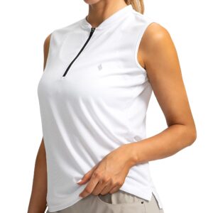 SANTINY Women's Sleeveless Golf Shirt Zip Up Tennis Lightweight Quick Dry Tank Tops Polo Shirts for Women(A White_M)