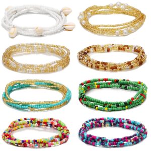 rlmoon 31inch waist beads for women layered belly bead chain african body chain waist beads for weight loss colorful waist jewelry（8pcs)