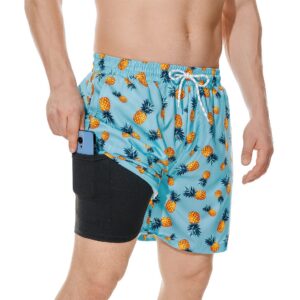 american trends men's swimsuit swim trunk mens 5 inch inseam boardshorts swimwear beach pool swimming trunks blue pineapple l