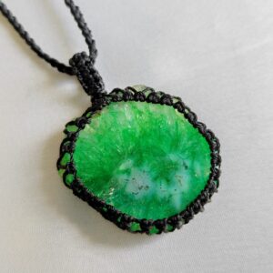 Green Solar Agate Macrame Pendant, Cord Wrapped Macrame Pendant, Gemstone Macrame Jewelry