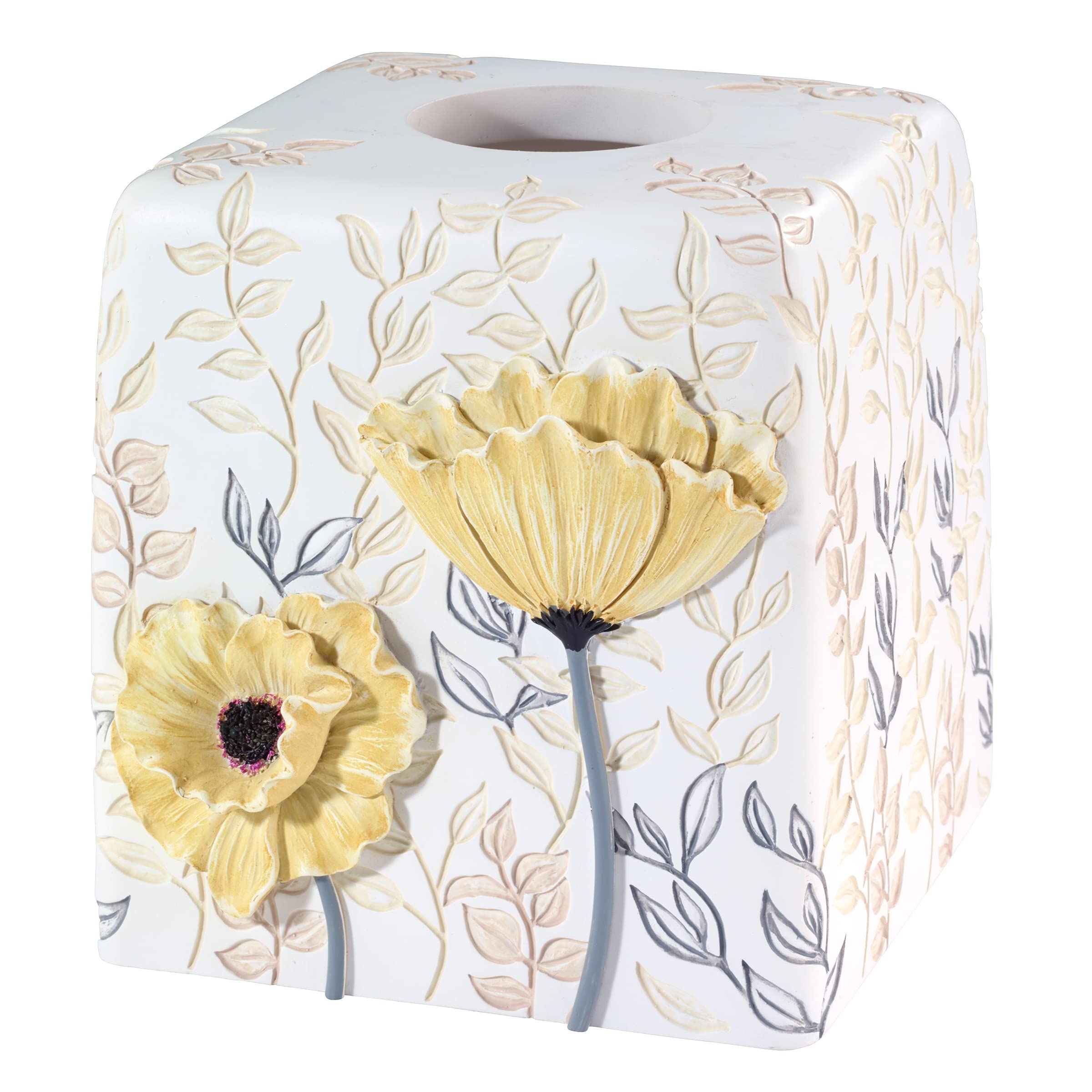 Avanti Linens - Tissue Box Cover, Guest Bathroom Essentials, Countertop Accessories, Floral Home Decor (Marielle Collection)