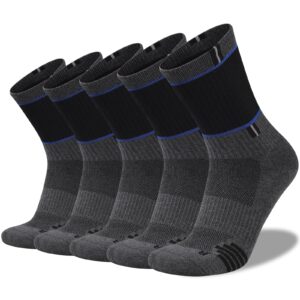 cooplus mens 5 pairs hiking crew socks athletic cushioned breathable trekking socks multi performance