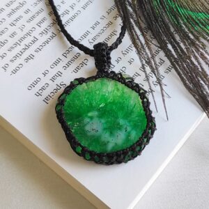 Green Solar Agate Macrame Pendant, Cord Wrapped Macrame Pendant, Gemstone Macrame Jewelry