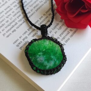 Green Solar Agate Macrame Pendant, Cord Wrapped Macrame Pendant, Gemstone Macrame Jewelry