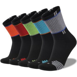 COOPLUS Mens 5 Pairs Hiking Crew Socks Athletic Cushioned breathable Trekking Socks Multi Performance