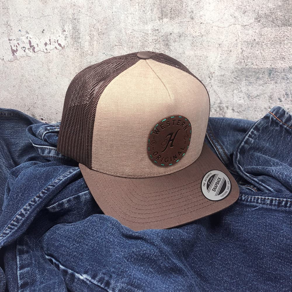 HOOEY Spur Adjustable Snapback Trucker Mesh Back Hat with Logo (Tan/Brown)