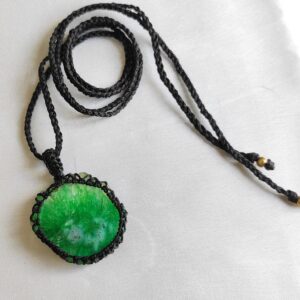 Green Solar Agate Macrame Pendant, Cord Wrapped Macrame Pendant, Gemstone Macrame Jewelry