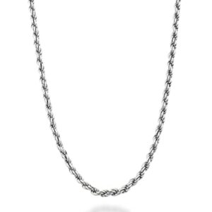 Miabella Solid Rhodium Plated 925 Sterling Silver Italian 1.5mm Diamond-Cut Braided Rope Chain Necklace for Men Women, Made in Italy (Length 22 Inches)