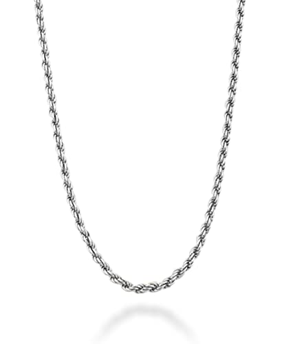 Miabella Solid Rhodium Plated 925 Sterling Silver Italian 1.5mm Diamond-Cut Braided Rope Chain Necklace for Men Women, Made in Italy (Length 22 Inches)