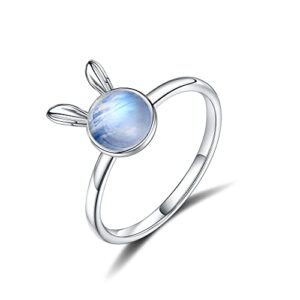 ursilver easter bunny lover moonstone ring, s925 sterling silver ring, cute animal ring, bunny ears ring, gemstone moonstone ring, easter gifts for women girls jewelry gifts handmade(#9)