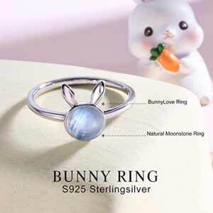 Ursilver Easter Bunny Lover Moonstone Ring, S925 Sterling Silver Ring, Cute Animal Ring, Bunny Ears Ring, Gemstone Moonstone Ring, Easter Gifts for Women Girls Jewelry Gifts Handmade(#9)