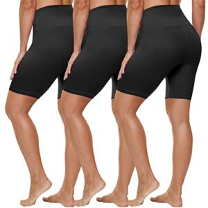 hltpro 3 pack biker shorts for women(reg & plus size) - high waist buttery soft 8" womens shorts for workout, yoga, running