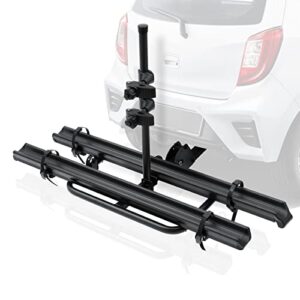 Hitch Mounted eBike Rack 2-E Bike Platform - SAN HIMA Tray Style Folding Ebike Carrier with Ramp Tire Tie Down Strap Foldable for 2-inch Hitch