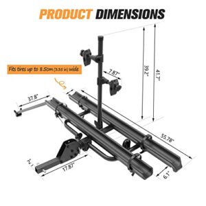 Hitch Mounted eBike Rack 2-E Bike Platform - SAN HIMA Tray Style Folding Ebike Carrier with Ramp Tire Tie Down Strap Foldable for 2-inch Hitch