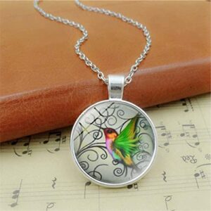 Round Locket Necklaces for Women Pressed Flower Hummingbird Transparent Glass Pendant Necklace Locket Scroll Design Charm Shaped Novelty Fine Jewelry Gifts for Her Useful Processed, as shown