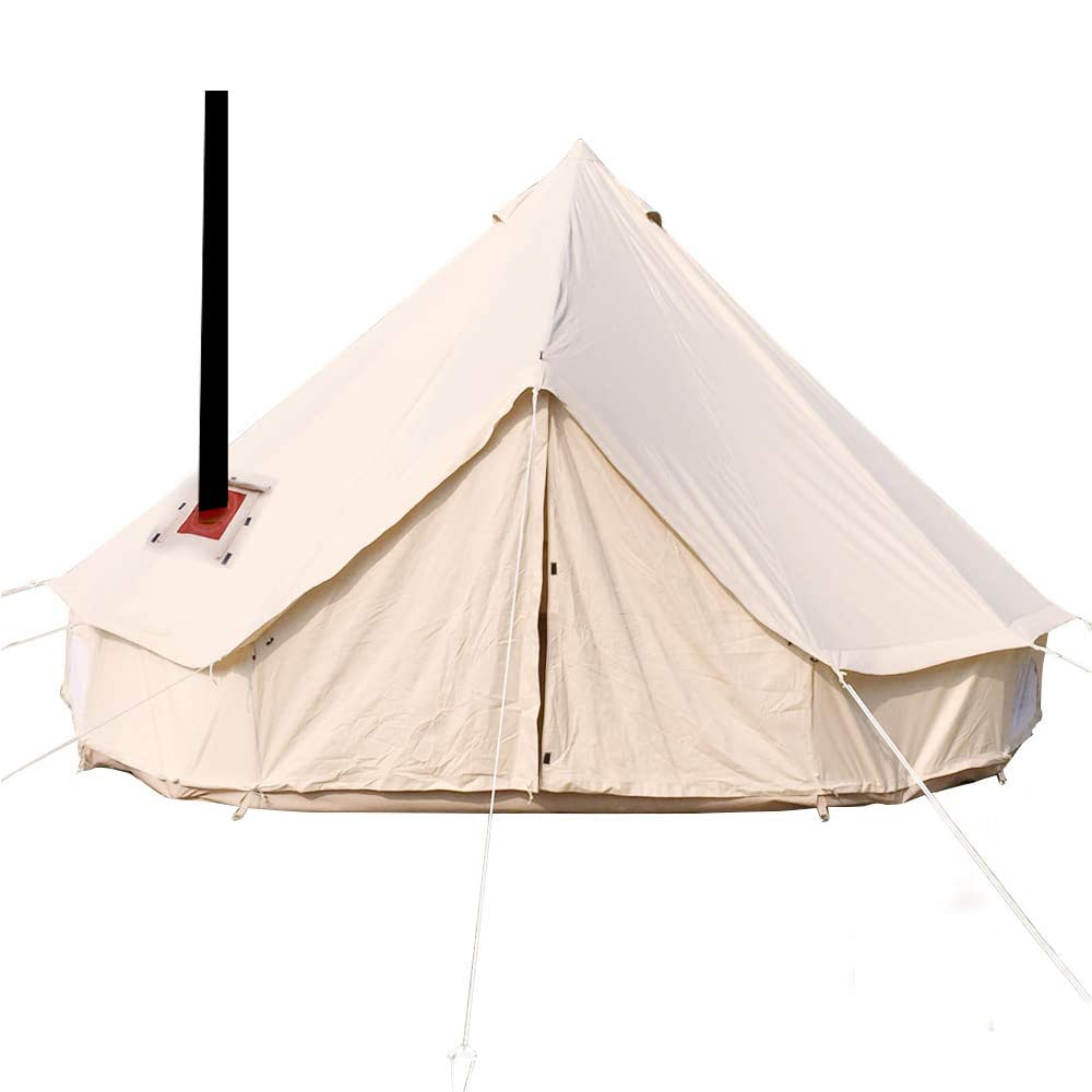 BOOMLATU 4 Season Waterproof Large Family Camping Cotton Canvas Bell Tent Beige Glamping Tent with Roof Stove Jack Hole and Electric Cable Hole (Diameter: 5M-16.4ft)