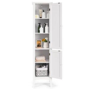 Giantex Storage Cabinet Bathroom High Cabinet with 5 Tier Storage Shelves, Freestanding Slim Cabinet, Tall Organizer for Kitchen, Living Room, Linen Tower Narrow Floor Cabinet (White)