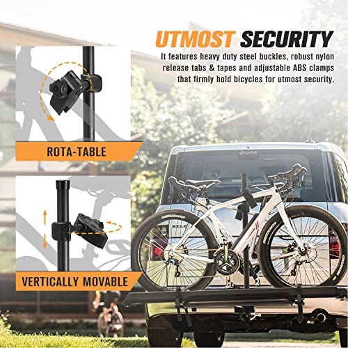 Hitch Mounted eBike Rack 2-E Bike Platform - SAN HIMA Tray Style Folding Ebike Carrier with Ramp Tire Tie Down Strap Foldable for 2-inch Hitch