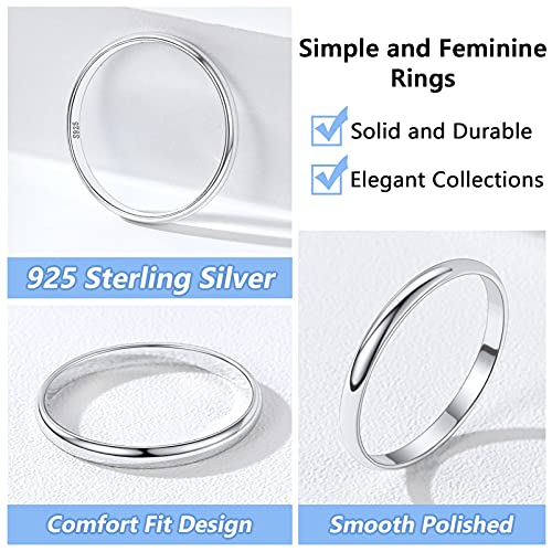 Women Stacking Rings Sterling Silver Thin 2mm Wedding Band Finger Charms Polishing Surface Engagement Eternity Ring Accessories