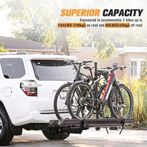 Hitch Mounted eBike Rack 2-E Bike Platform - SAN HIMA Tray Style Folding Ebike Carrier with Ramp Tire Tie Down Strap Foldable for 2-inch Hitch