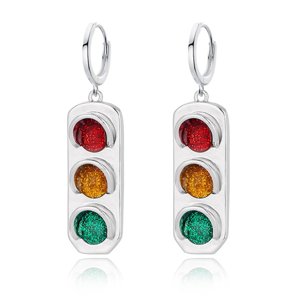 ANXIN Unique Personality Creative Traffic Light Drop Dangle Earrings Simple Fashionable Geometric Color Traffic Light Earrings Jewelry Gifts For Women (RED Creative Traffic Earrings)