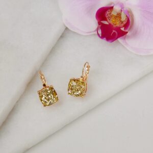 Gold Square Earrings for Women - Gold Sparkly Earrings, Leverback Earrings, Sparkle Earrings, Gold-Tone Glitter Earrings, Gold Fashion Earrings, Square Gold Earrings, Gold Statement Earrings for Women