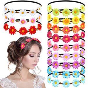 chunyin 24 pieces multicolor flower headbands for women floral flower crown hippie with adjustable elastic flower hair band hair accessories for festival wedding party(vivid)