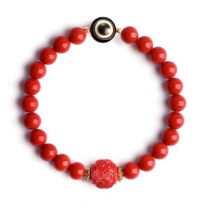 lciclly evil eye beaded bracelet for women, feng shui wealth bracelet red cinnabar natural crystal onyx relief reiki healing stone original double protection red strand bracelet bring luck prosperity