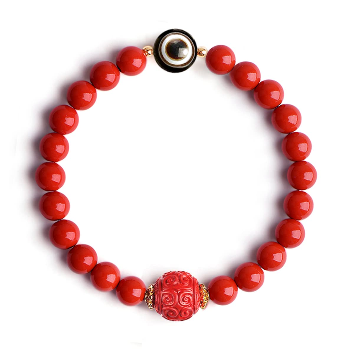 LCiclly Evil Eye Beaded Bracelet for Women, Feng Shui Wealth Bracelet Red Cinnabar Natural Crystal Onyx Relief Reiki Healing Stone Original Double Protection Red Strand Bracelet Bring Luck Prosperity