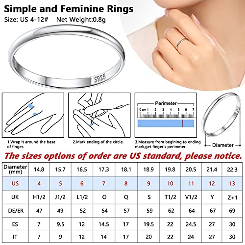 Women Stacking Rings Sterling Silver Thin 2mm Wedding Band Finger Charms Polishing Surface Engagement Eternity Ring Accessories