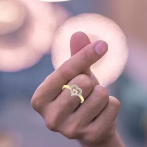 U-M Heart Shaped Rings for Women Cubic Zirconia Fashion Double Love Heart Openwork Ring Cz Statement Engagement Wedding Band Fine Jewelry Gifts for Her Practical Design