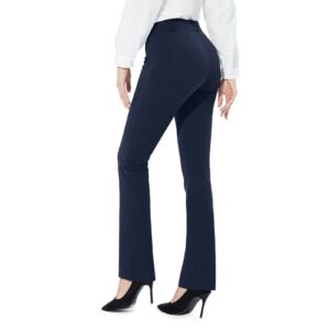 M MOTEEPI Dress Pants for Women 29'' High Waisted Stretch Work Pants Straight Leg Pull on Yoga Dress Pants for Business Casual Pockets Navy Blue X-Large