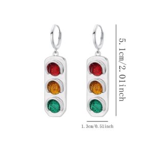 ANXIN Unique Personality Creative Traffic Light Drop Dangle Earrings Simple Fashionable Geometric Color Traffic Light Earrings Jewelry Gifts For Women (RED Creative Traffic Earrings)