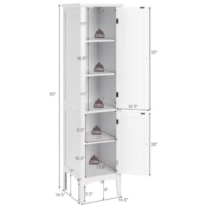 Giantex Storage Cabinet Bathroom High Cabinet with 5 Tier Storage Shelves, Freestanding Slim Cabinet, Tall Organizer for Kitchen, Living Room, Linen Tower Narrow Floor Cabinet (White)