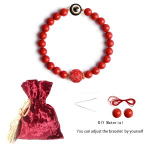 LCiclly Evil Eye Beaded Bracelet for Women, Feng Shui Wealth Bracelet Red Cinnabar Natural Crystal Onyx Relief Reiki Healing Stone Original Double Protection Red Strand Bracelet Bring Luck Prosperity