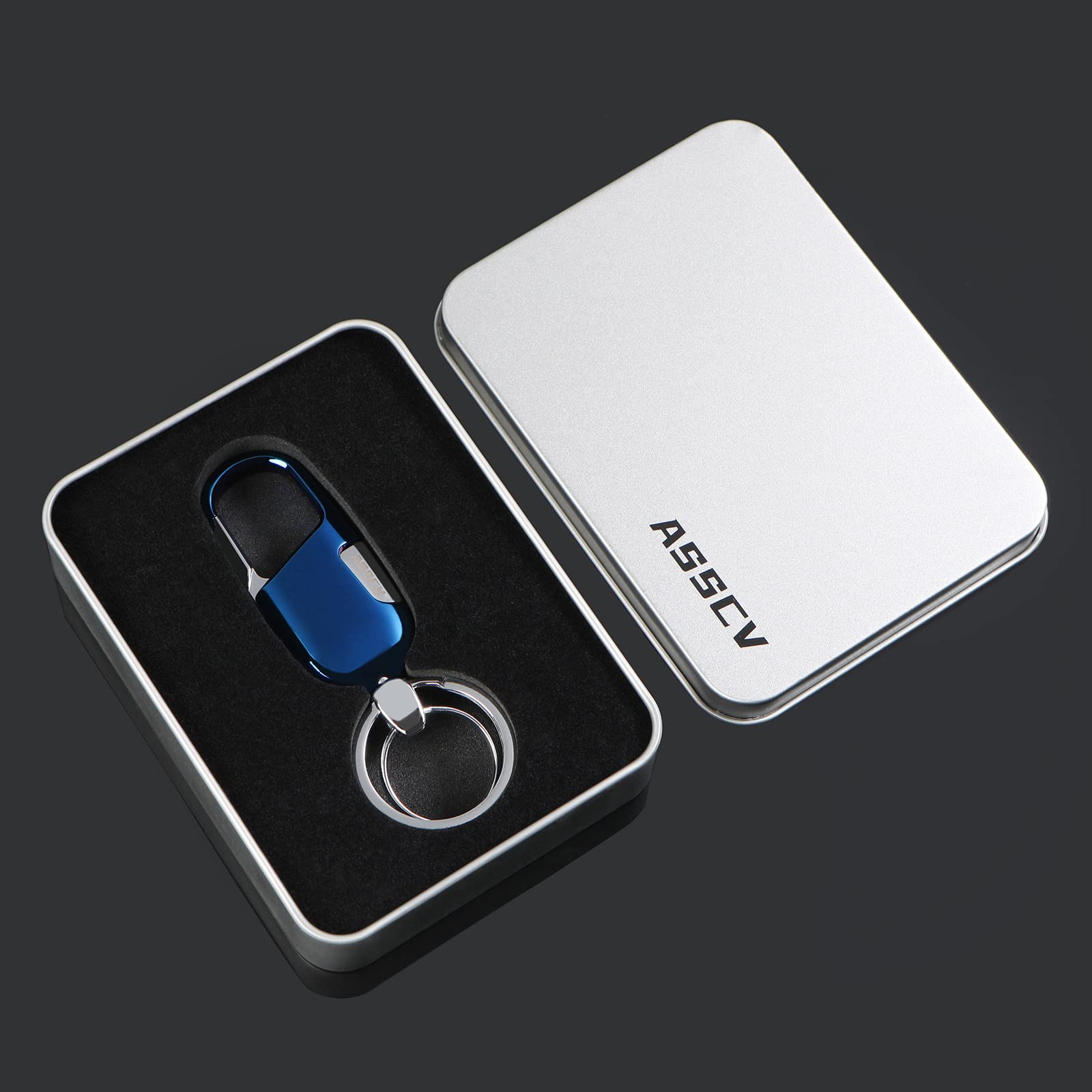 ASSCV Car Keys Keychain, Heavy Duty Keychains,Car Key Fob Accessory For Men and Women,With Elegant Metal Box (Blue)