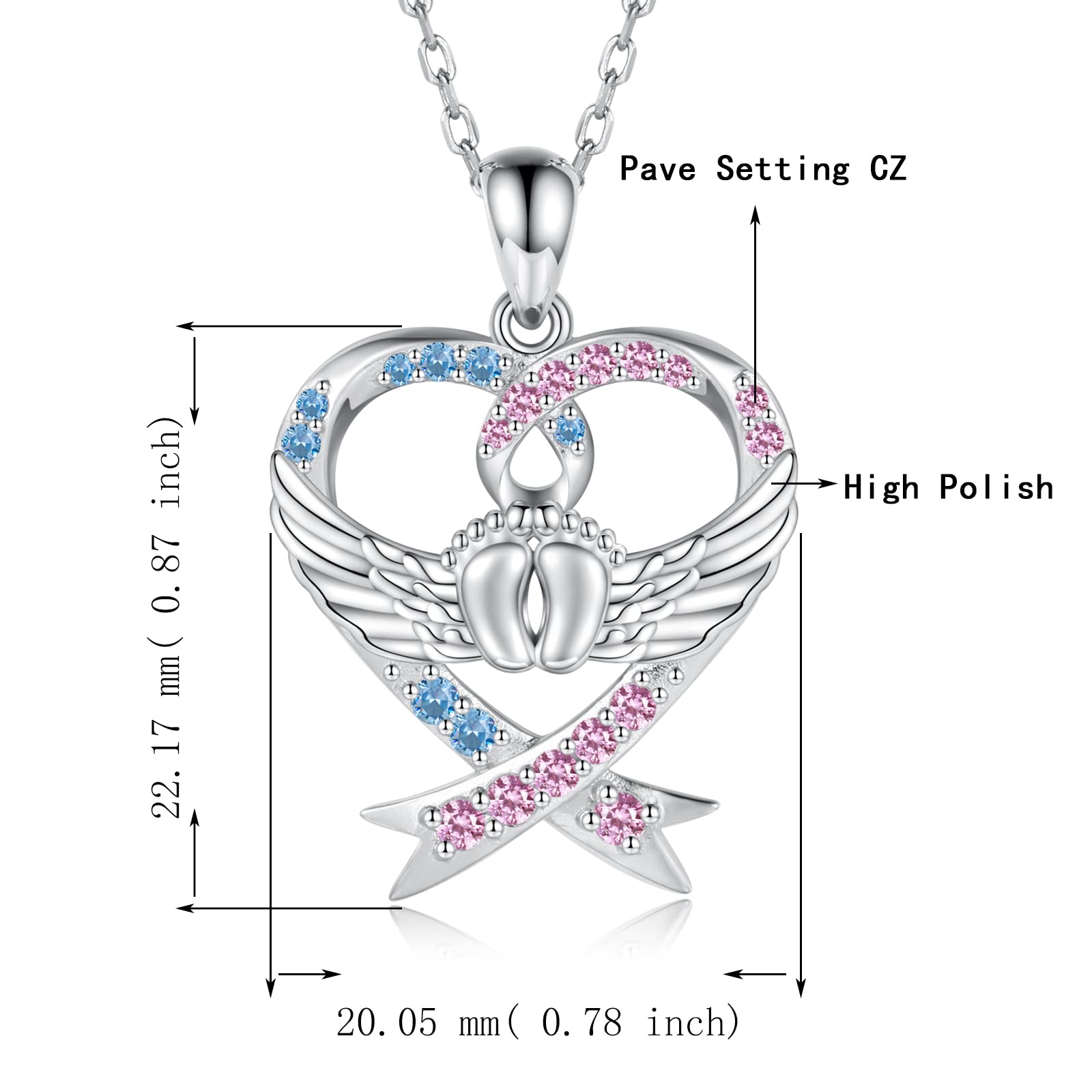 925 Sterling Silver Miscarriage Necklace Heart Pink and Blue Ribbon Bracelet Infant Pregnancy Loss Awareness Memorial Jewelry Sympathy Gift for Women Mom (Heart Miscarriage Necklace)