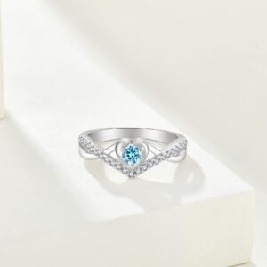 STARCHENIE Women Ring,Sterling Silver Promise Infinity Ring for Women size7 Aquamarine color