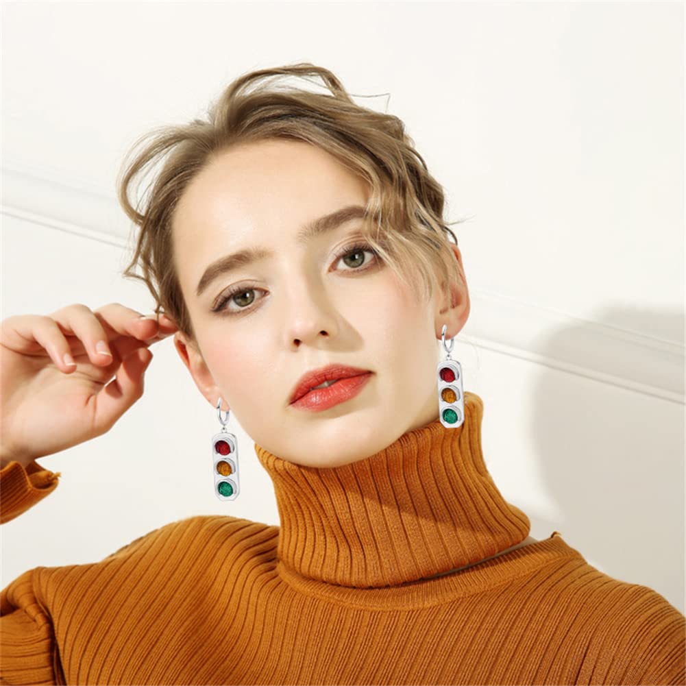 ANXIN Unique Personality Creative Traffic Light Drop Dangle Earrings Simple Fashionable Geometric Color Traffic Light Earrings Jewelry Gifts For Women (RED Creative Traffic Earrings)