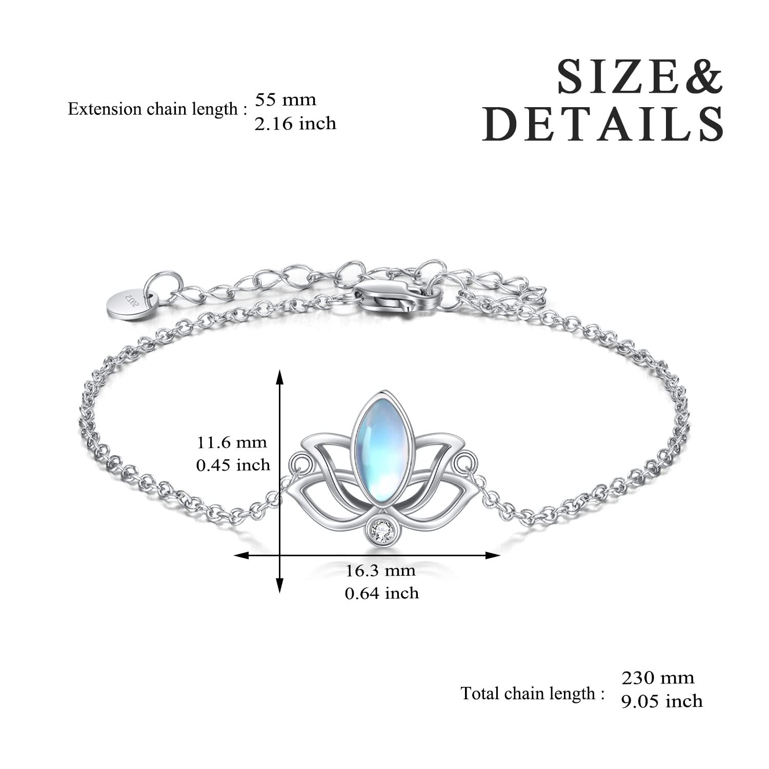 YFN Lotus Bracelets Sterling Silver Moonstone Lotus Flower Adjustable Bracelet Yoga Jewelry Gifts for Women