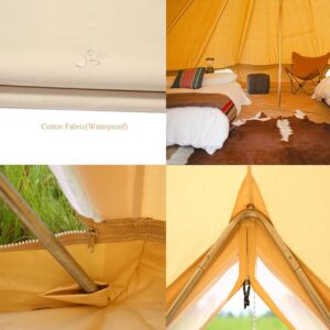 BOOMLATU 4 Season Waterproof Large Family Camping Cotton Canvas Bell Tent Beige Glamping Tent with Roof Stove Jack Hole and Electric Cable Hole (Diameter: 5M-16.4ft)