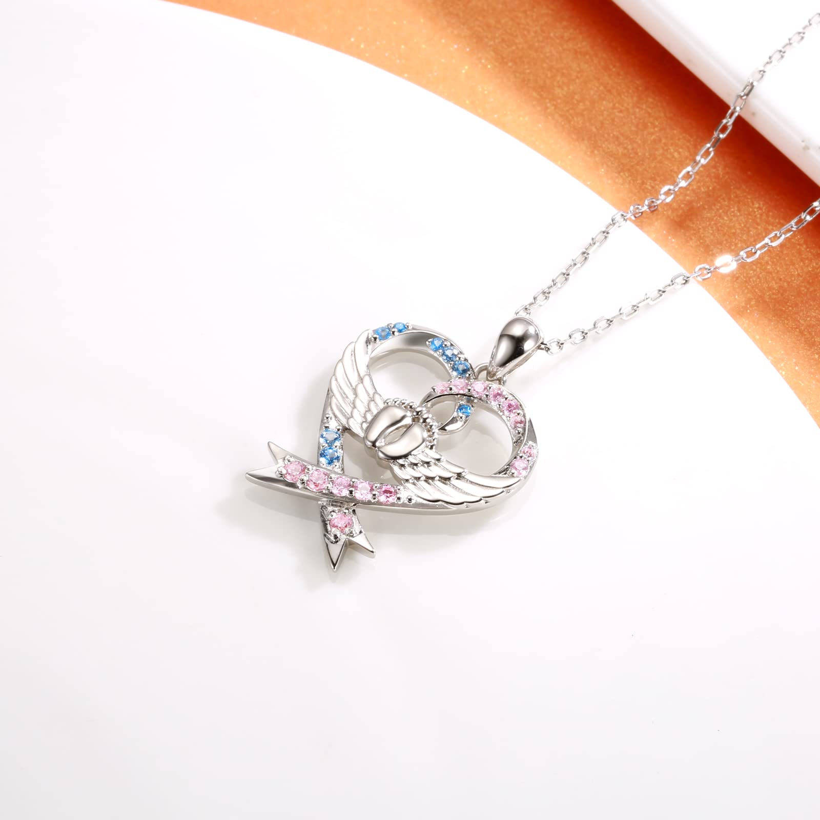 925 Sterling Silver Miscarriage Necklace Heart Pink and Blue Ribbon Bracelet Infant Pregnancy Loss Awareness Memorial Jewelry Sympathy Gift for Women Mom (Heart Miscarriage Necklace)