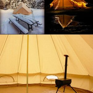 BOOMLATU 4 Season Waterproof Large Family Camping Cotton Canvas Bell Tent Beige Glamping Tent with Roof Stove Jack Hole and Electric Cable Hole (Diameter: 5M-16.4ft)