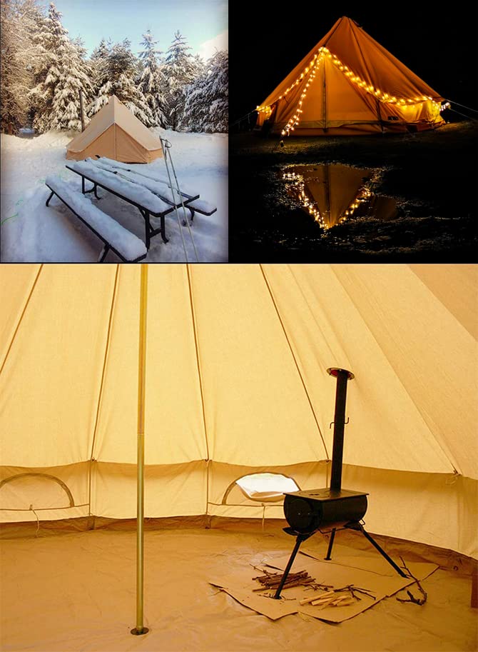 BOOMLATU 4 Season Waterproof Large Family Camping Cotton Canvas Bell Tent Beige Glamping Tent with Roof Stove Jack Hole and Electric Cable Hole (Diameter: 5M-16.4ft)